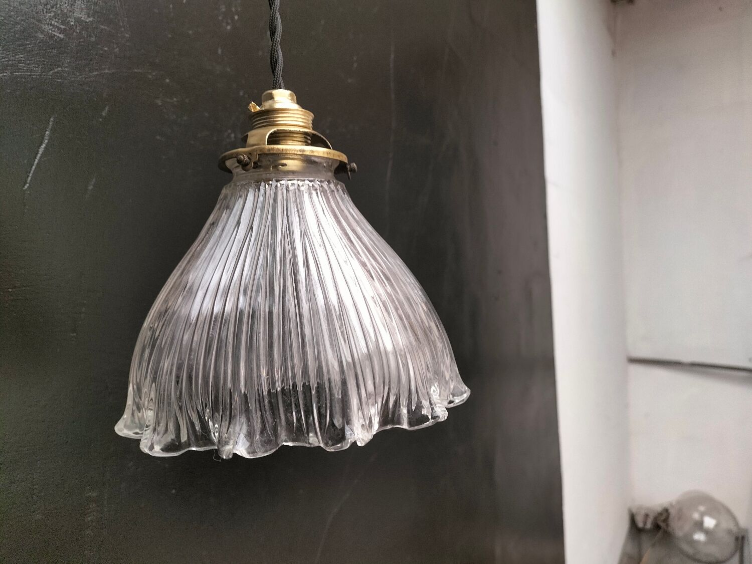 Holophane glass pendant light