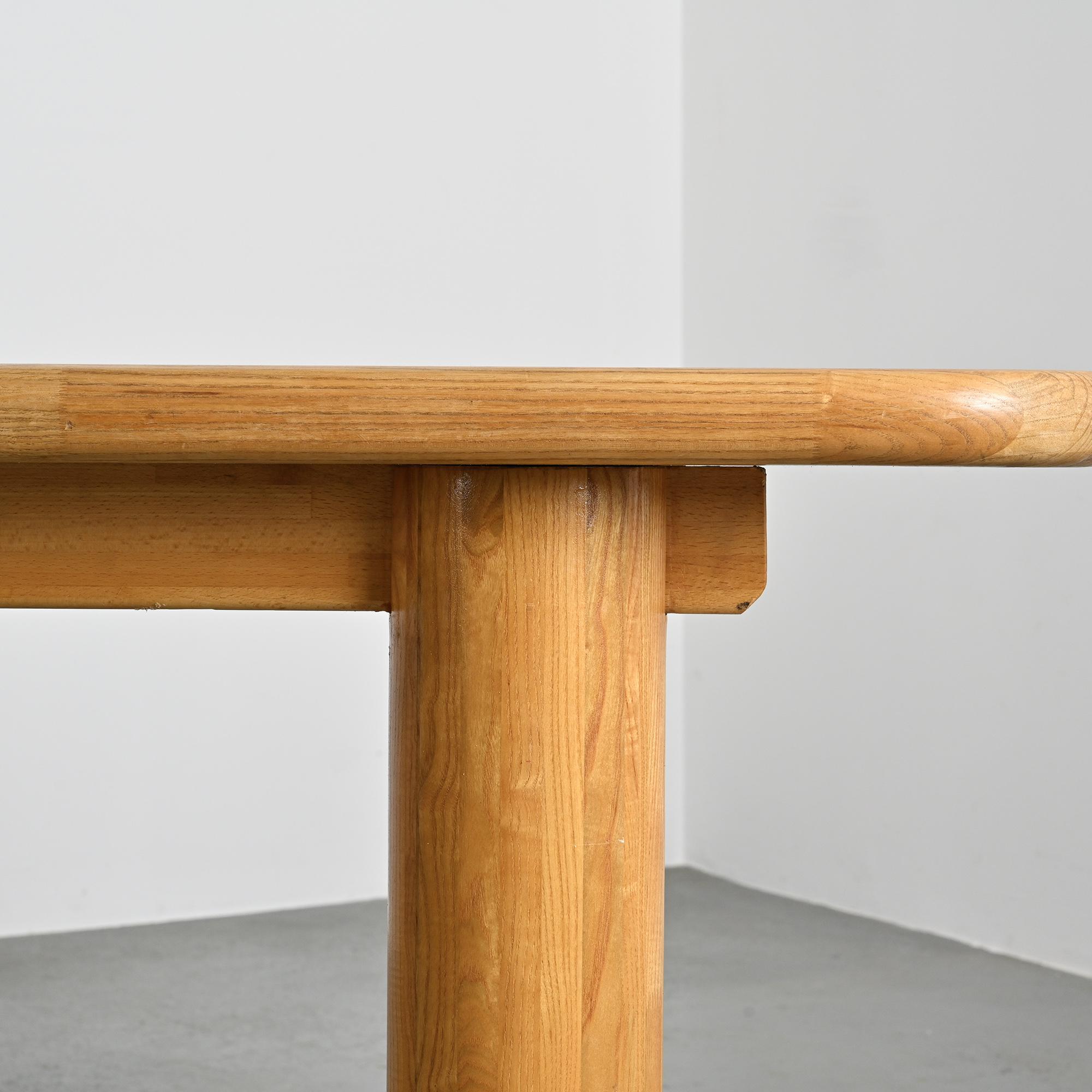 Dining table in glued laminated pine, France, around 1970.