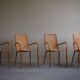 Set of 4 vintage Italian wicker and birch armchairs, mid-century modern, 1950.