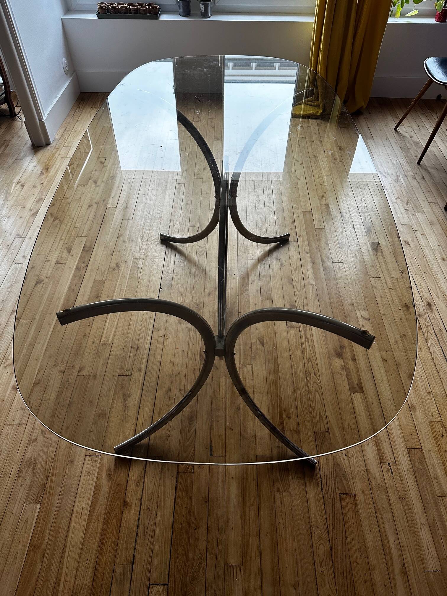 Glass and metal table