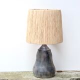 Signed ceramic lamp, raffia lampshade, 70s