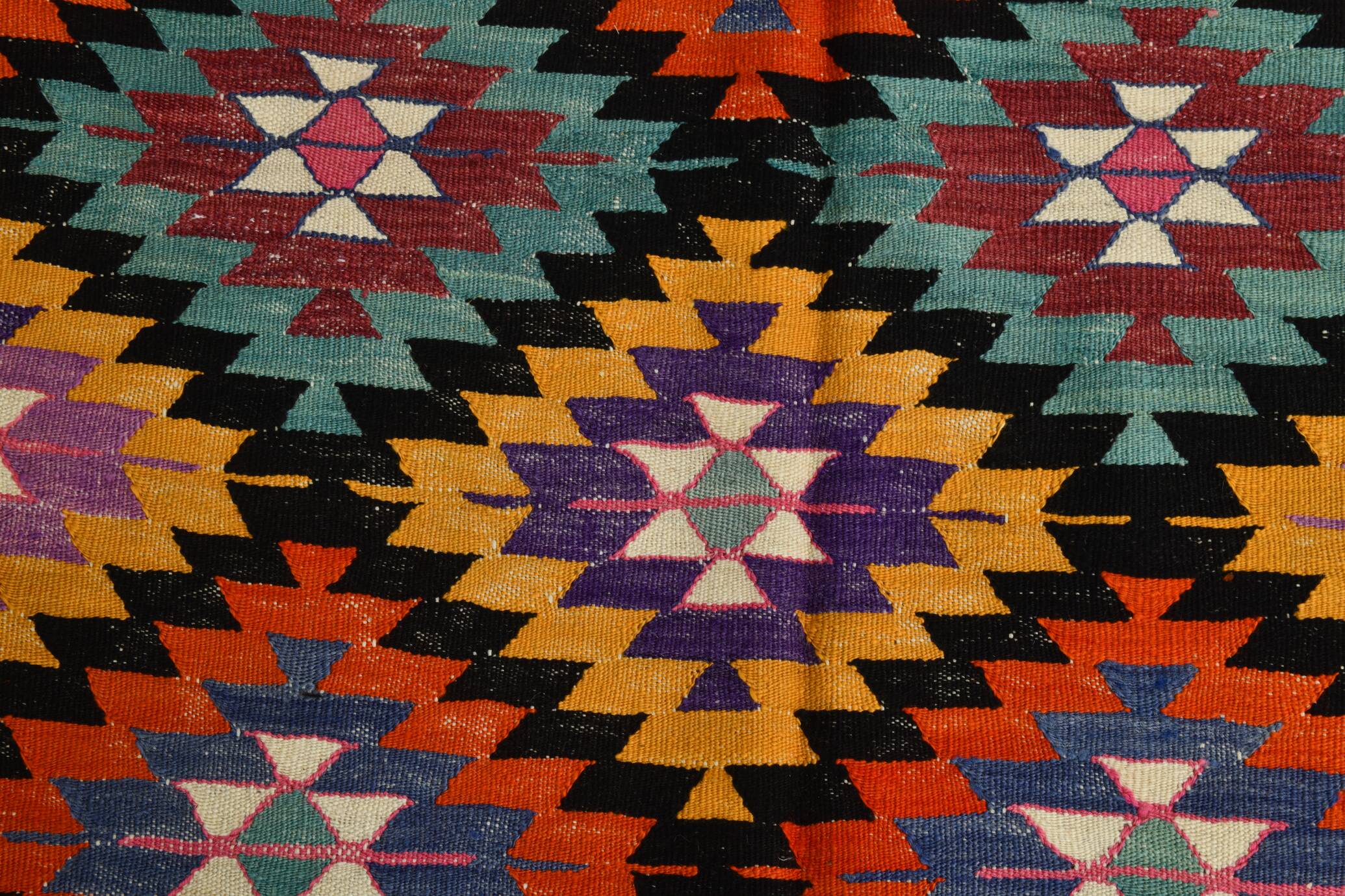 Geometric Multicolor Turkish Kilim Rug, 158x297Cm