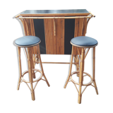 Rattan bar and its 2 stools 60