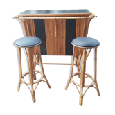 Rattan bar and its 2 stools 60