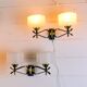 Pair of double wall sconces, Maison Arlus, Mid-Century, black brass opaline