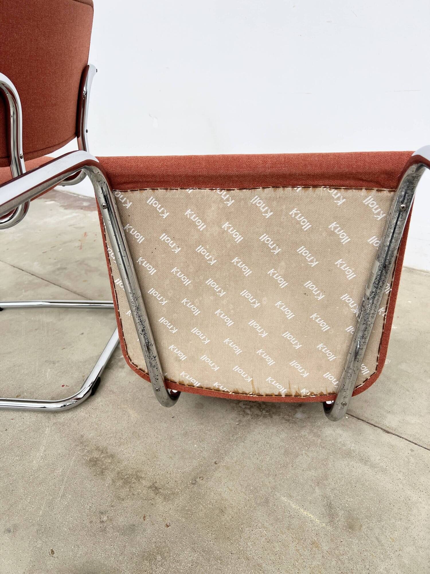 Pair of Marcel Breuer B64 Knoll armchairs in coral fabric