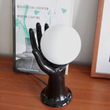 Hand lamp ceramic black globe glass opaline white vintage