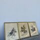 3 old engravings of horses / triptych riders golden frame