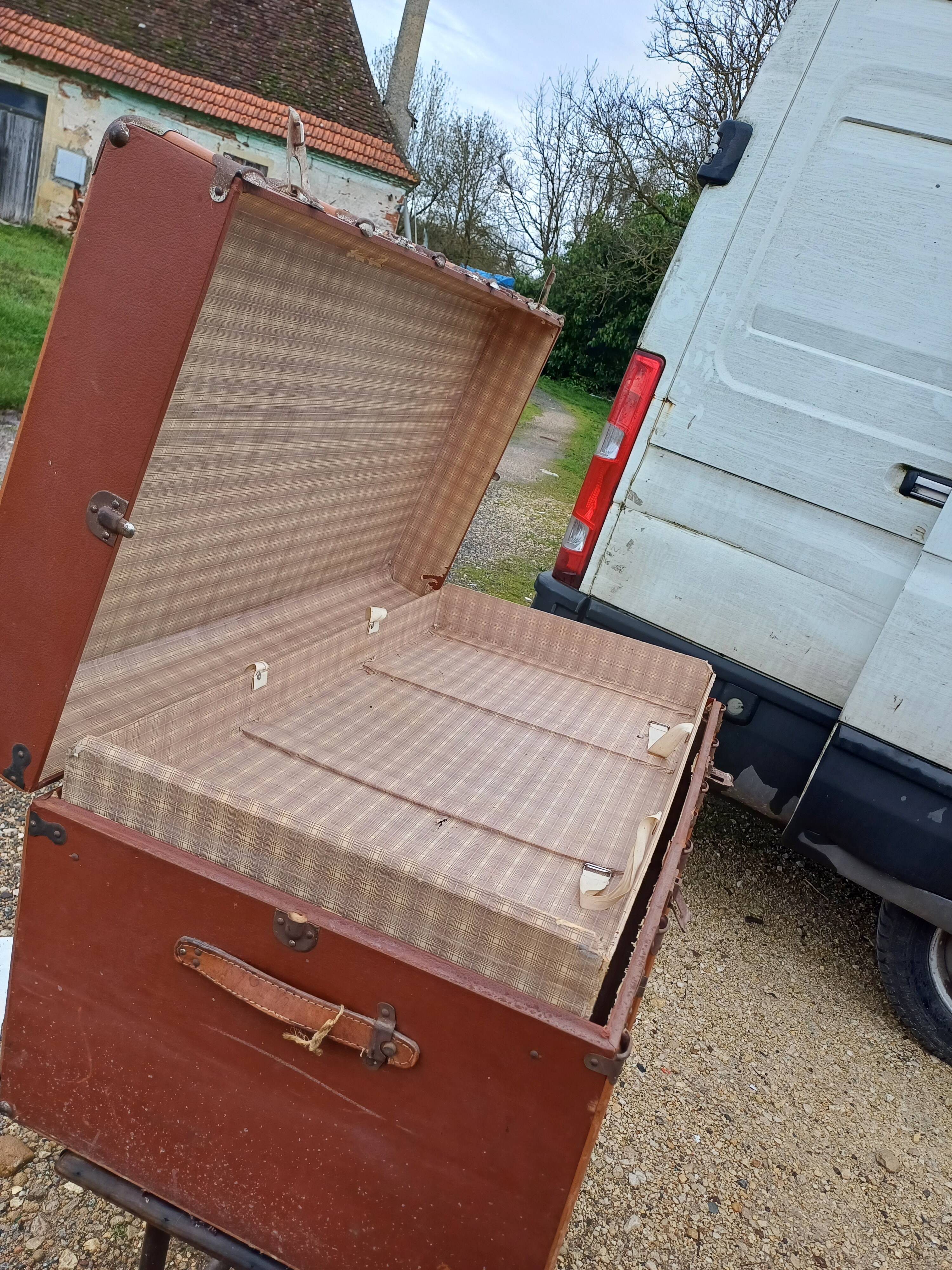 Malle de Voyage Bois et Simili Cuir