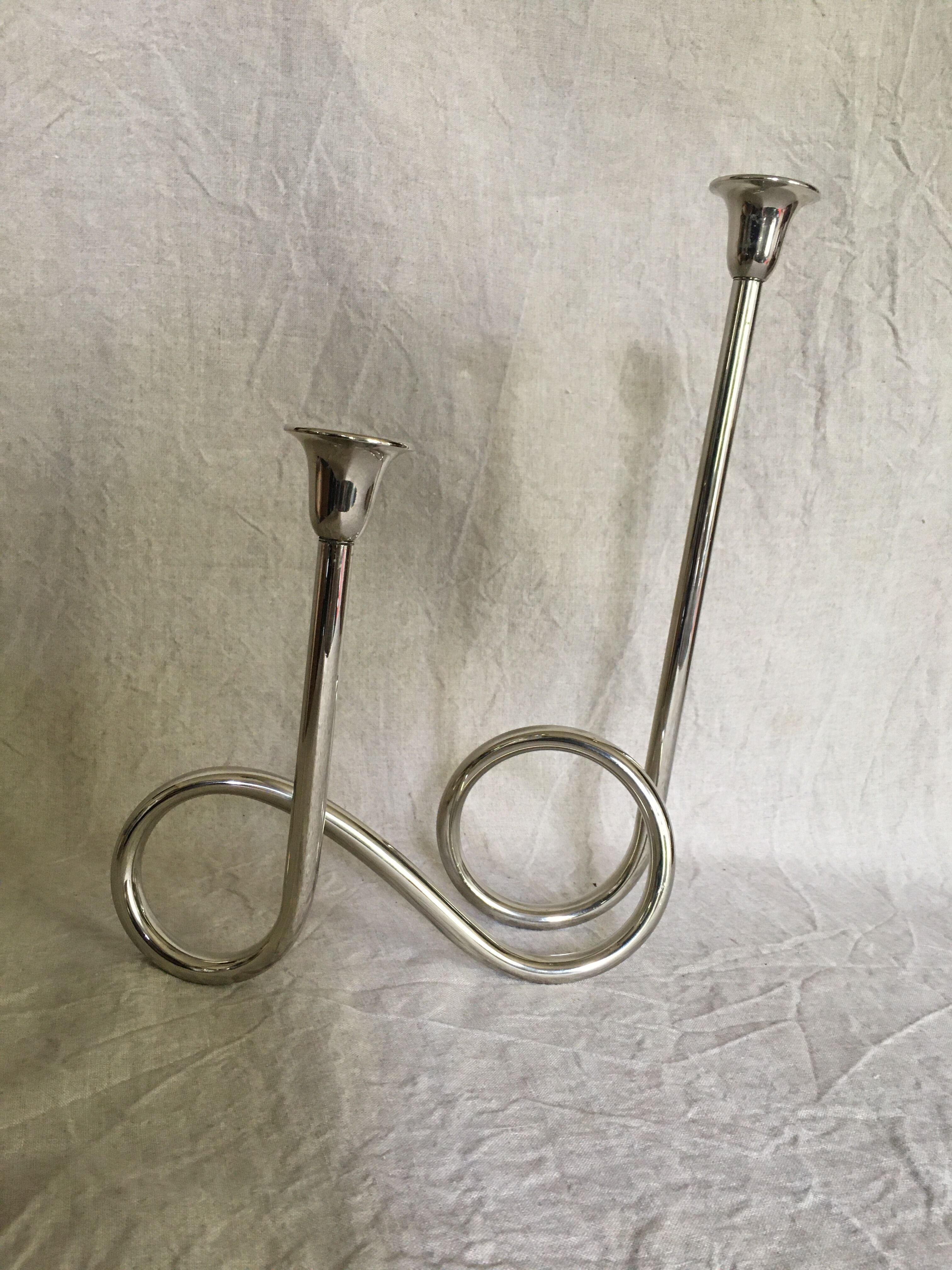 Twisted chrome metal candlestick