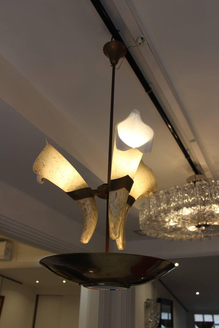 Italian chandelier with Cornucopias by Barovier Murano glass around 1960