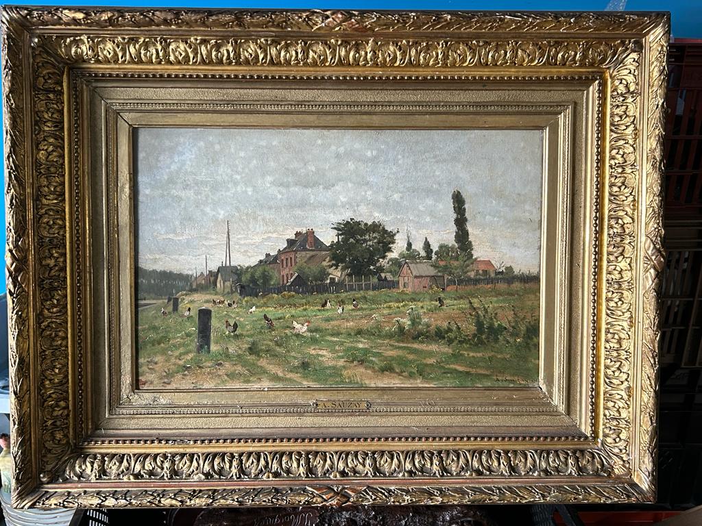 Adrien Jacques Sauzay (1841-1928) The entrance to the village - oil on mahogany panel