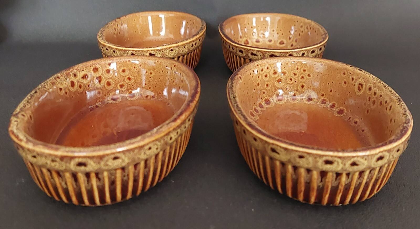Set of four vintage glazed stoneware ramekins