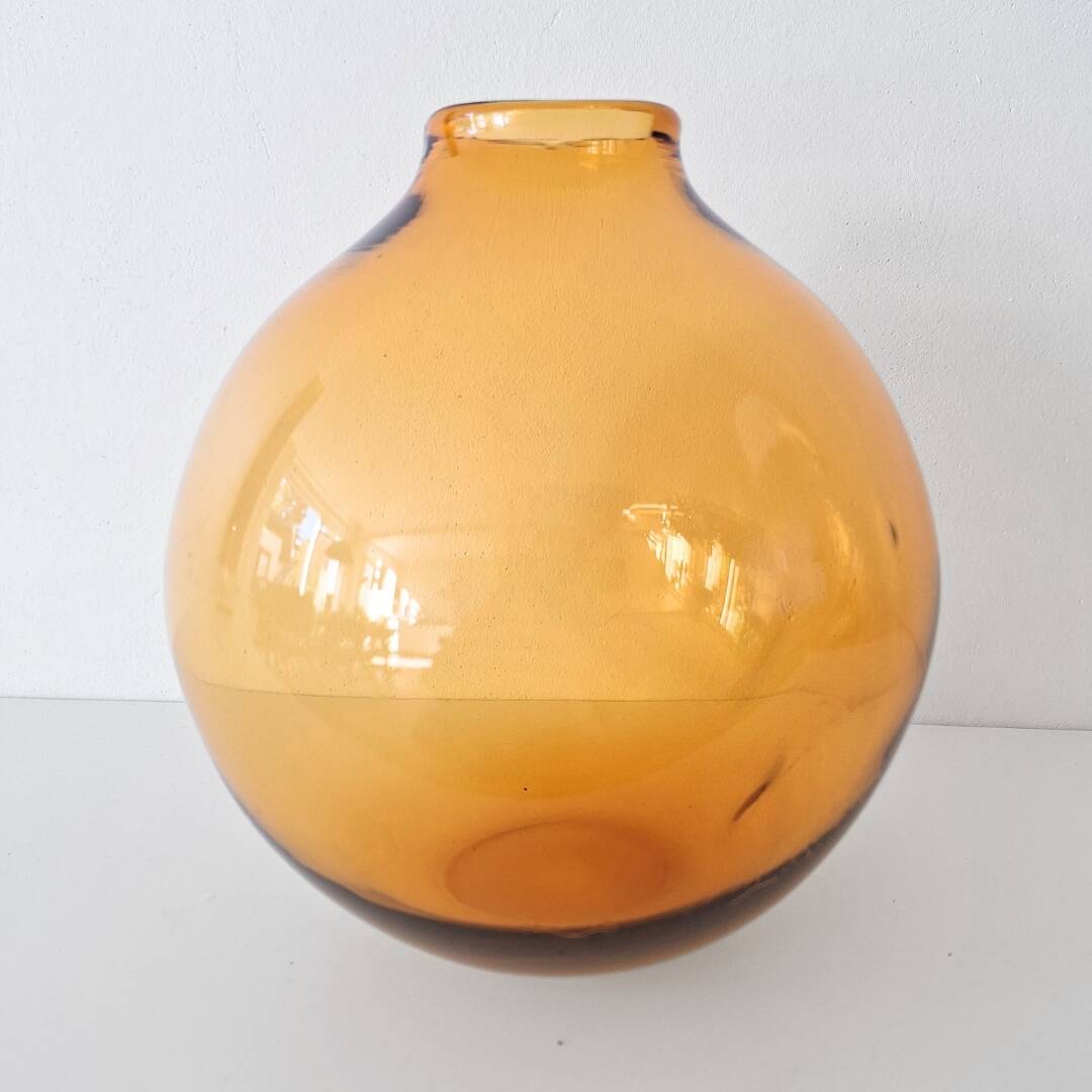 Mouth-Blown Amber Glass Glass - Multiple Orientations - 1990s, Italy