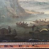 Oil on canvas "Seascape and Mountains" 19th century