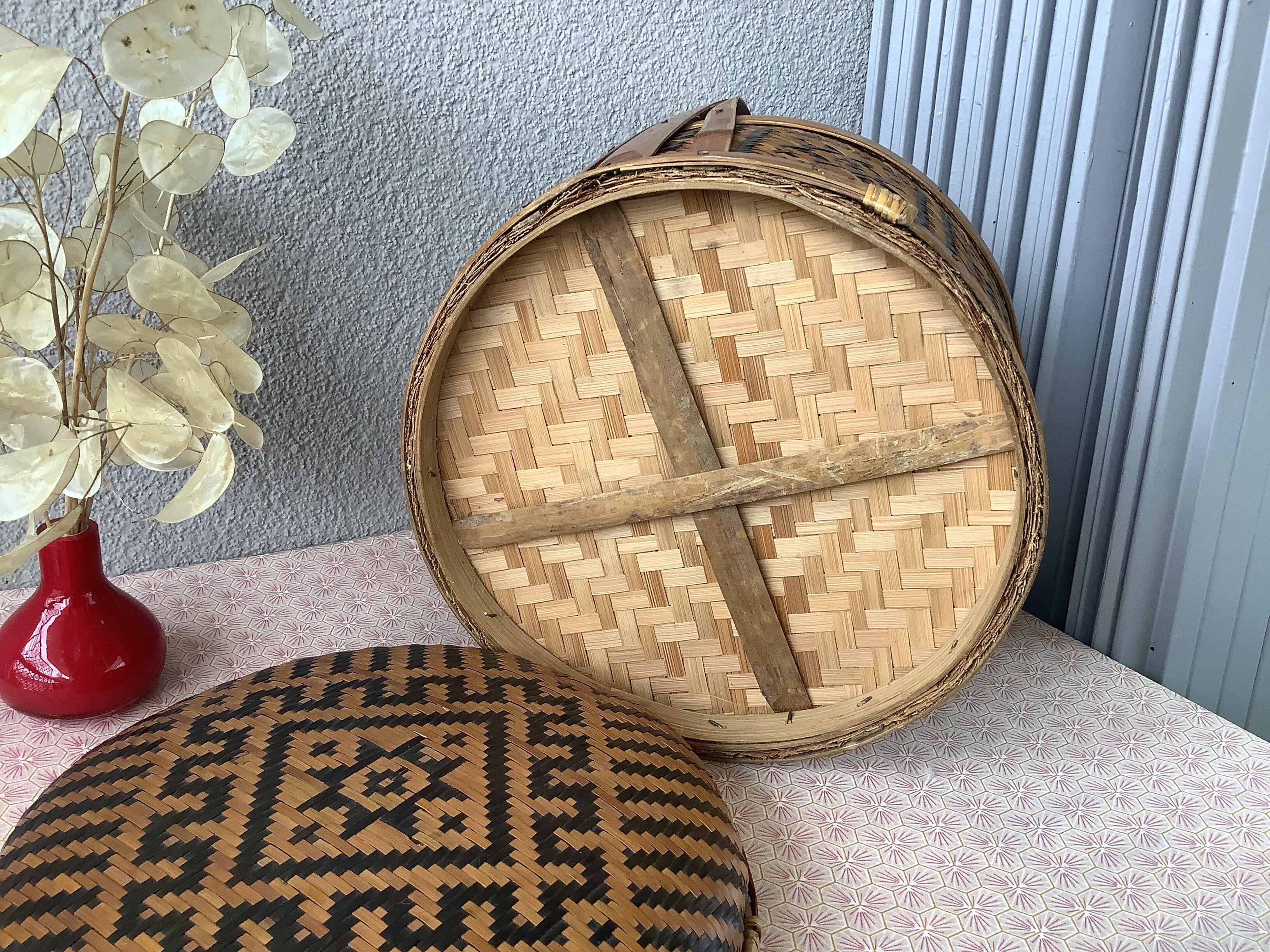 Boho chic Chinese Bamboo Bamboo Braided Basket - Bakul Siah