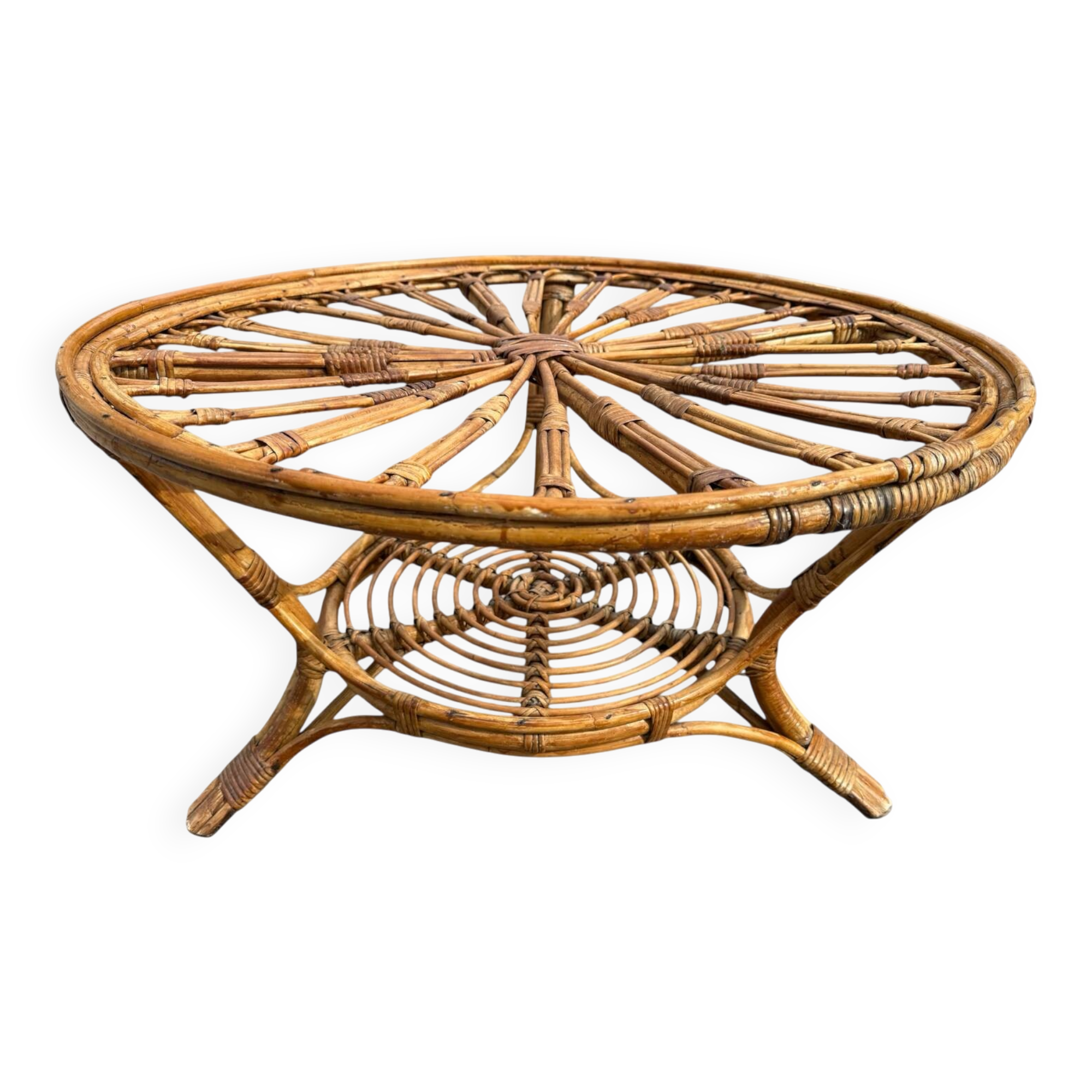 Table basse en rotin des années 60 Espagne