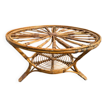 Table basse en rotin des années 60 Espagne