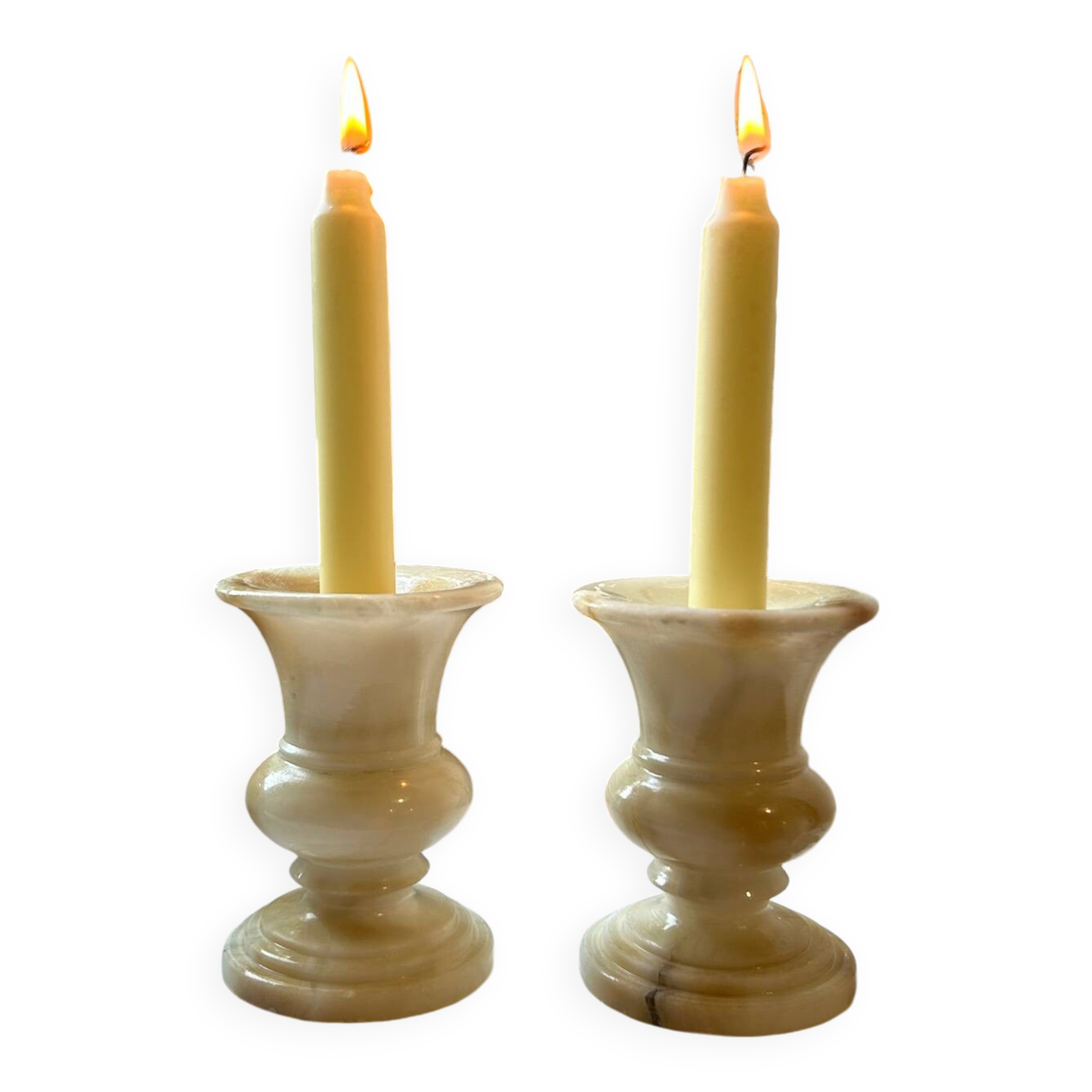 Pair of alabaster candlesticks