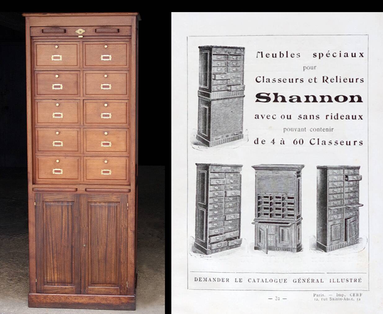 Shannon notary's filing cabinet, in solid mahogany (circa 1900)