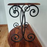 Half-Moon Console and Stool in Rosewood and Wrought Iron