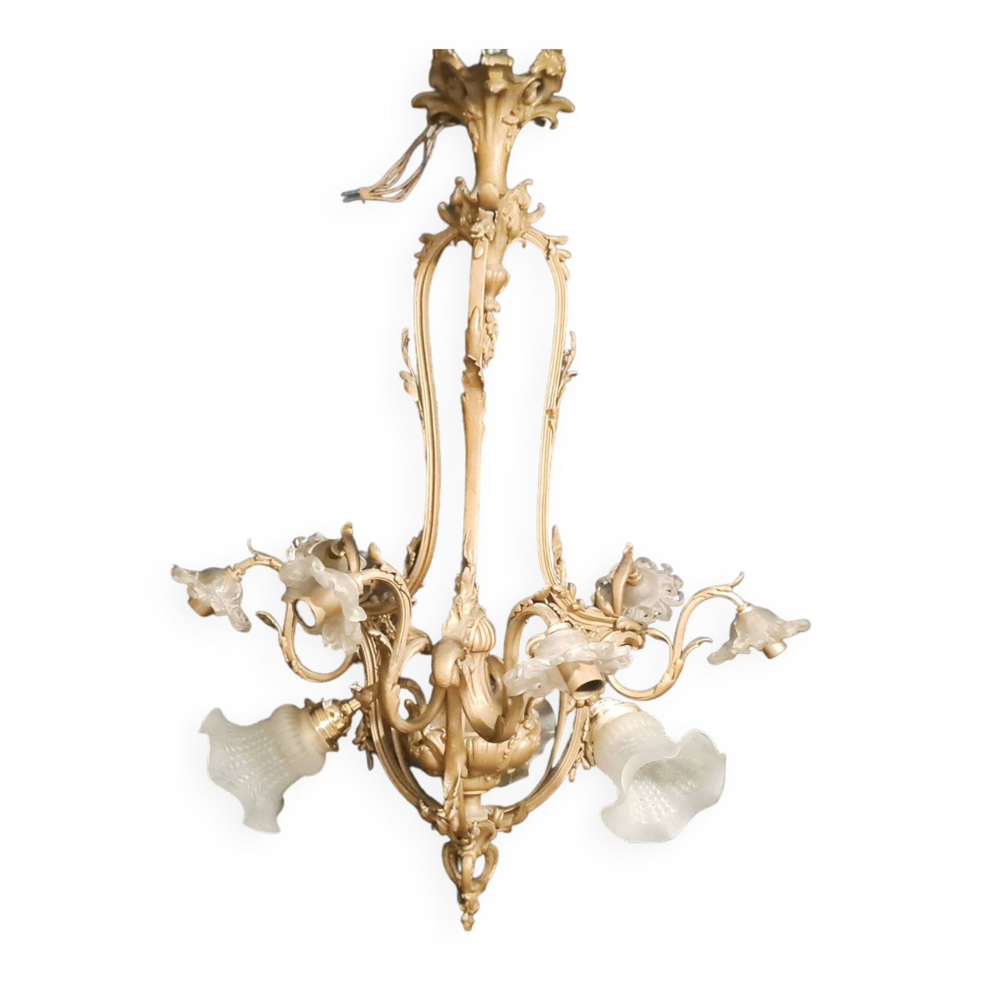 Lustre avec Fleurs en Laiton et Cristal de Plomb de Palwa, 1970s en vente sur