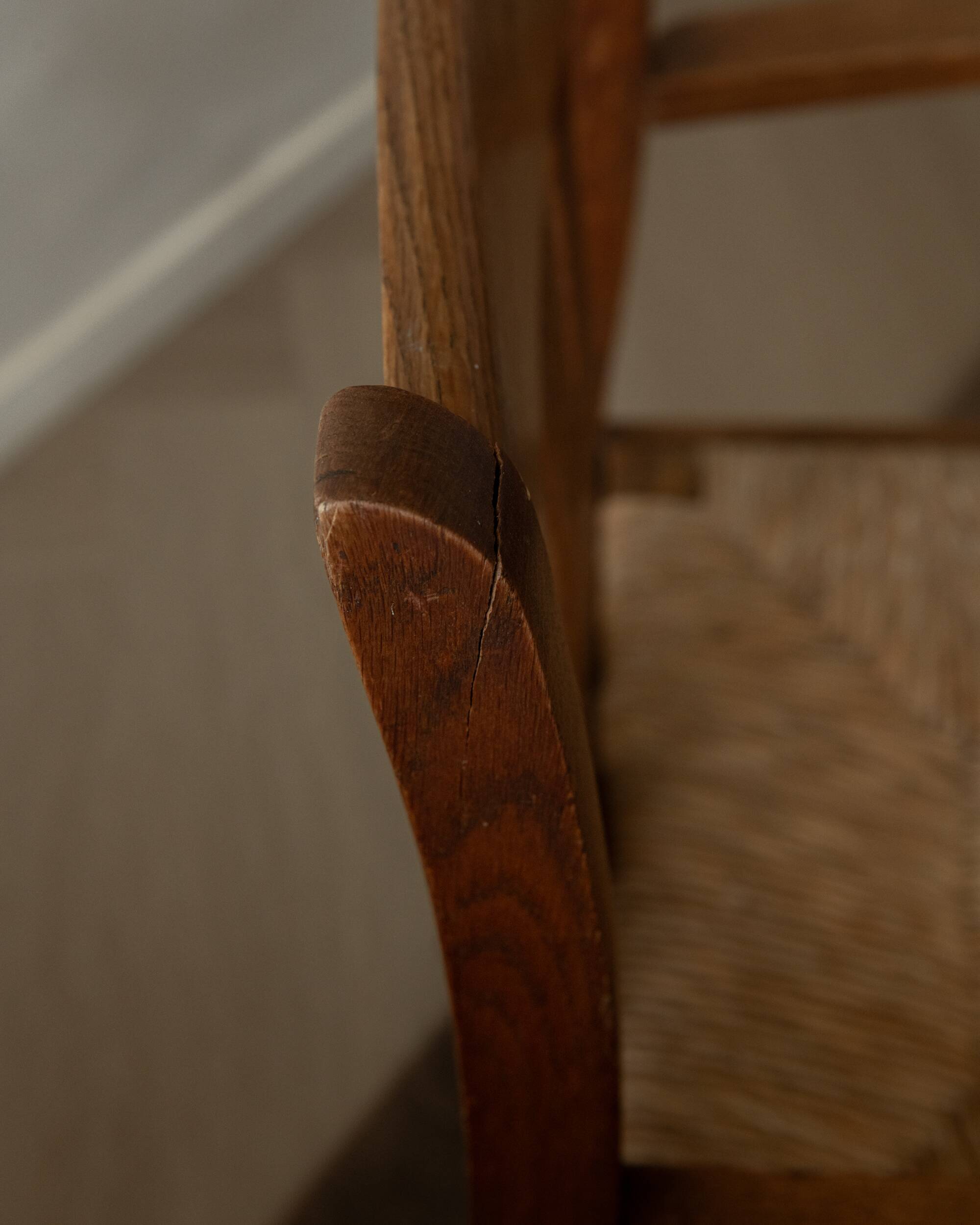 Dutch Art Deco Oak and Rush Armchair, Amsterdam School, 1920s