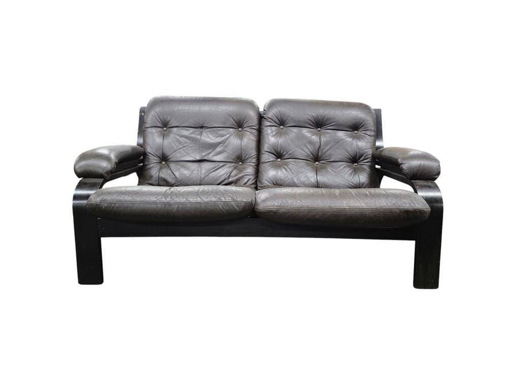 Vintage brown leather two-seater sofa