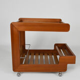 Scandinavian teak serving table with mirror tray, 70s
