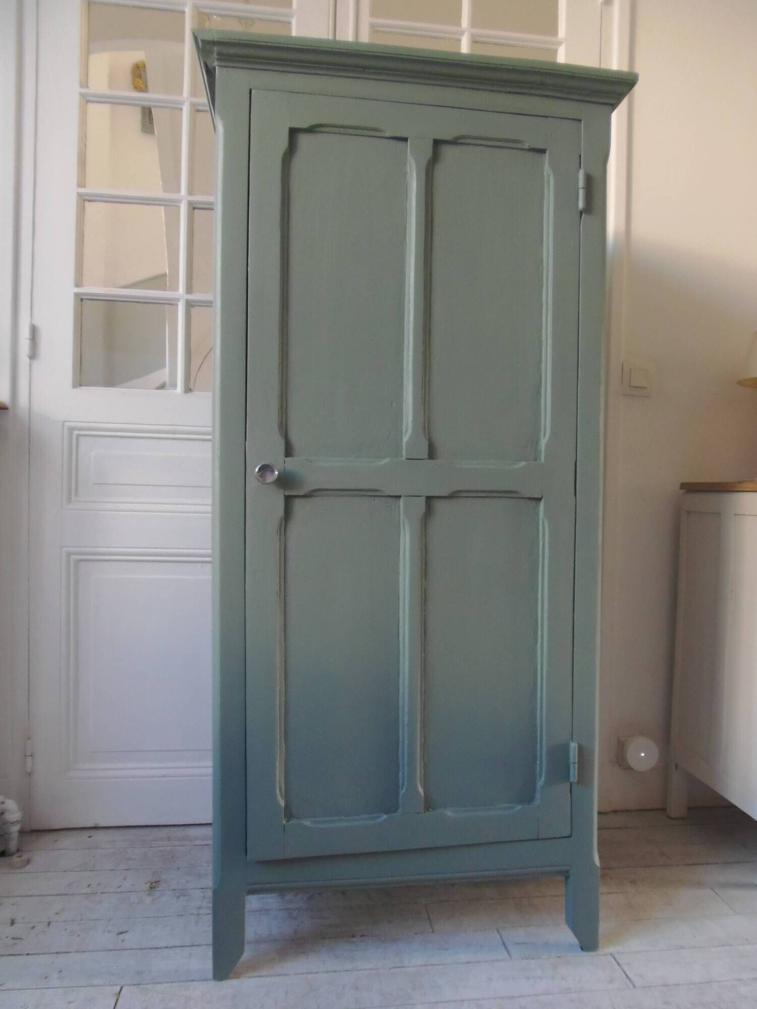 Vintage 1-door Parisian wardrobe re-enchanted in smoky green.