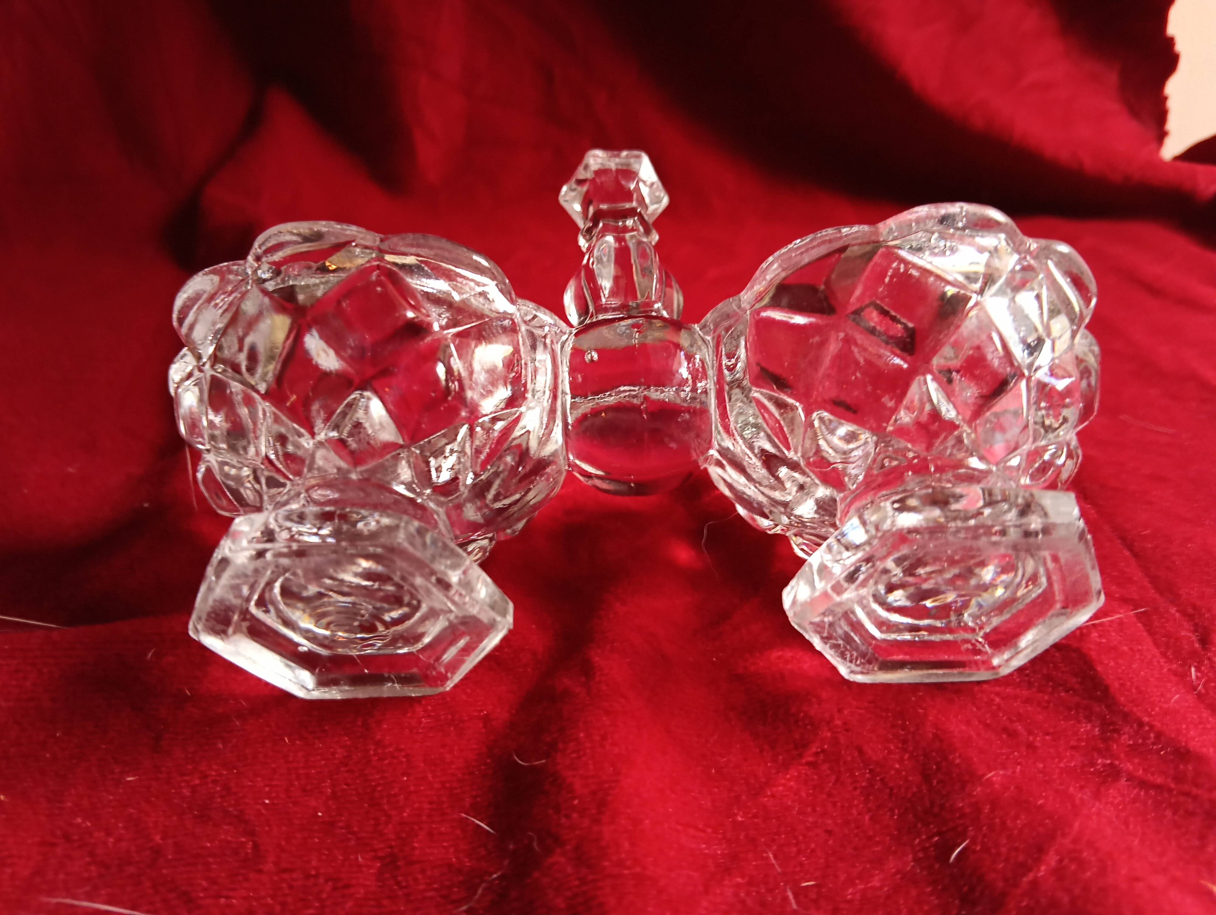 Double glass salt cellar moulded pressed 20th century