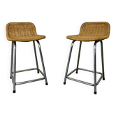 Vintage Steel and Rattan Stools  Dirk Van Sliedregt, 1960s, Set of 2