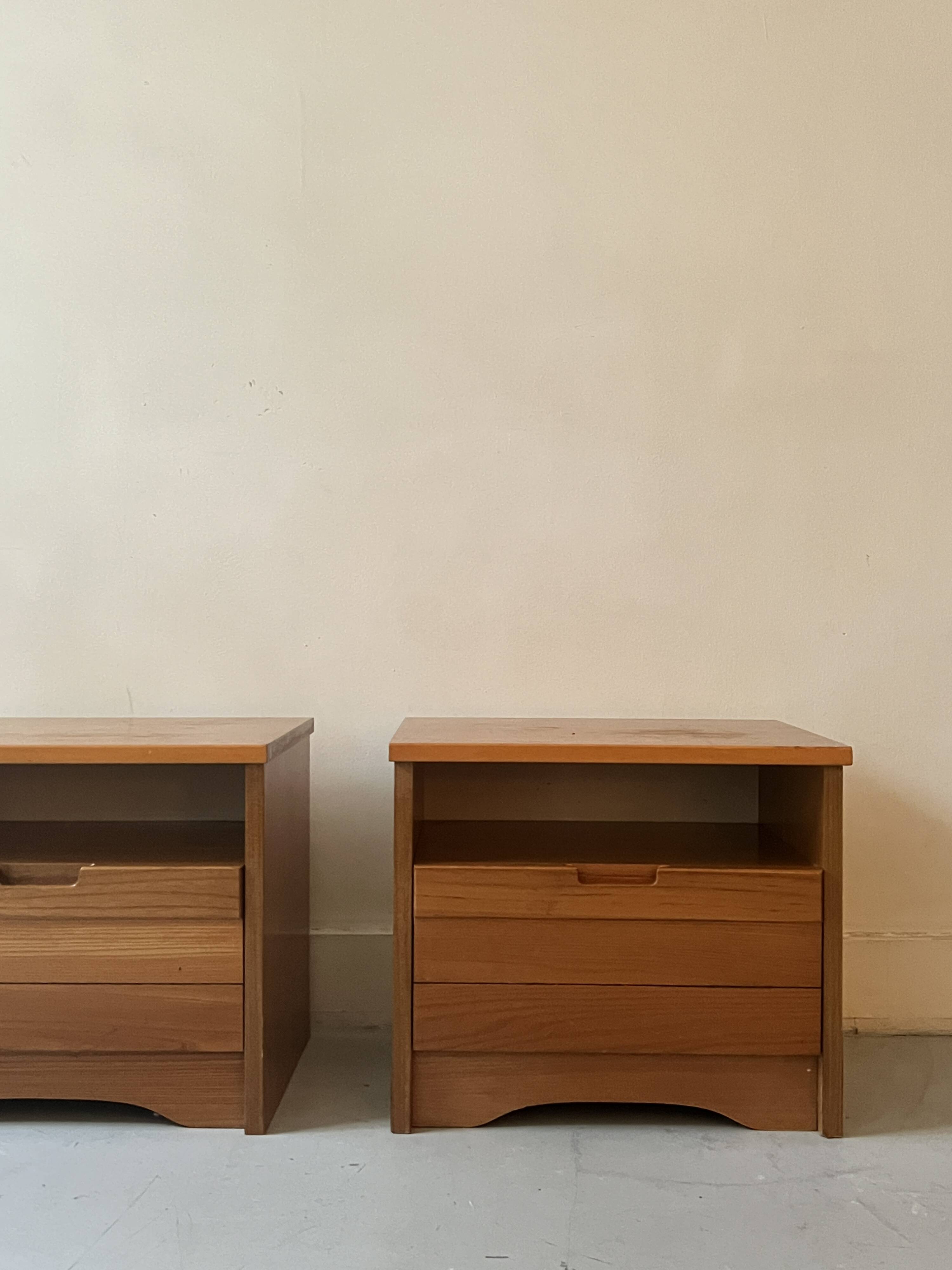 Pair of elm wood bedside tables, France 1950