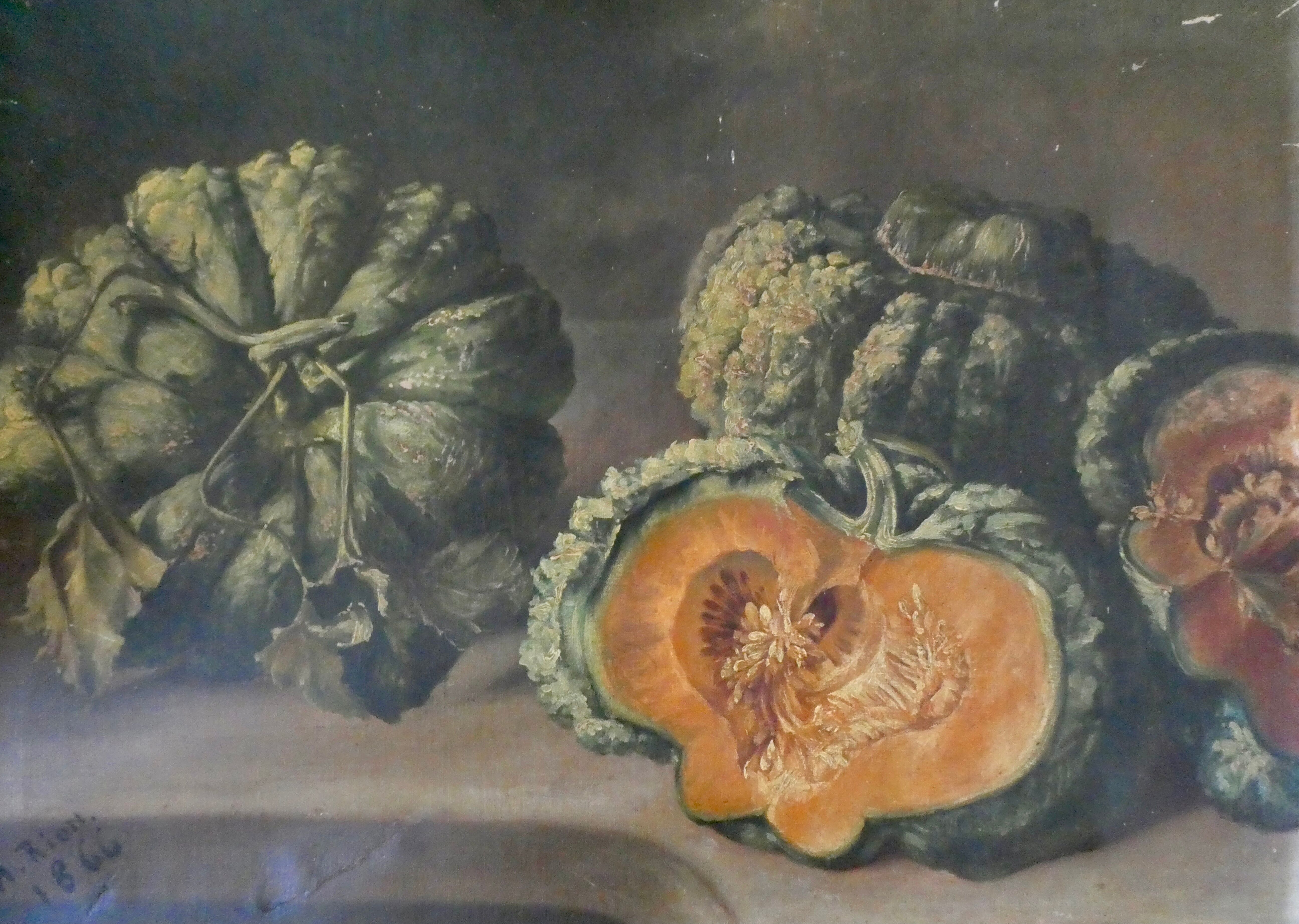Painting, oil on canvas, still life with pumpkins, nineteenth