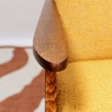 Mid - Century Armchair Yellow Color Boucle Scandinavian Design Wooden Lounge Chair