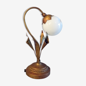 Lampe vintage fleur fer doré