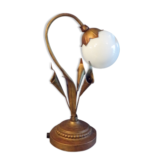 Lampe vintage fleur fer doré