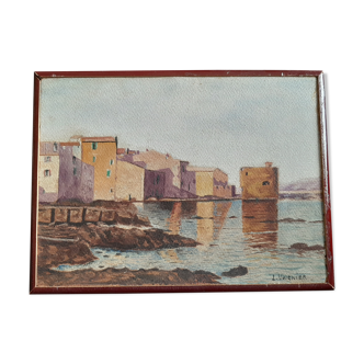Tableau Hts marouflée Tour Porlatel St Tropez  signée L. Voignier