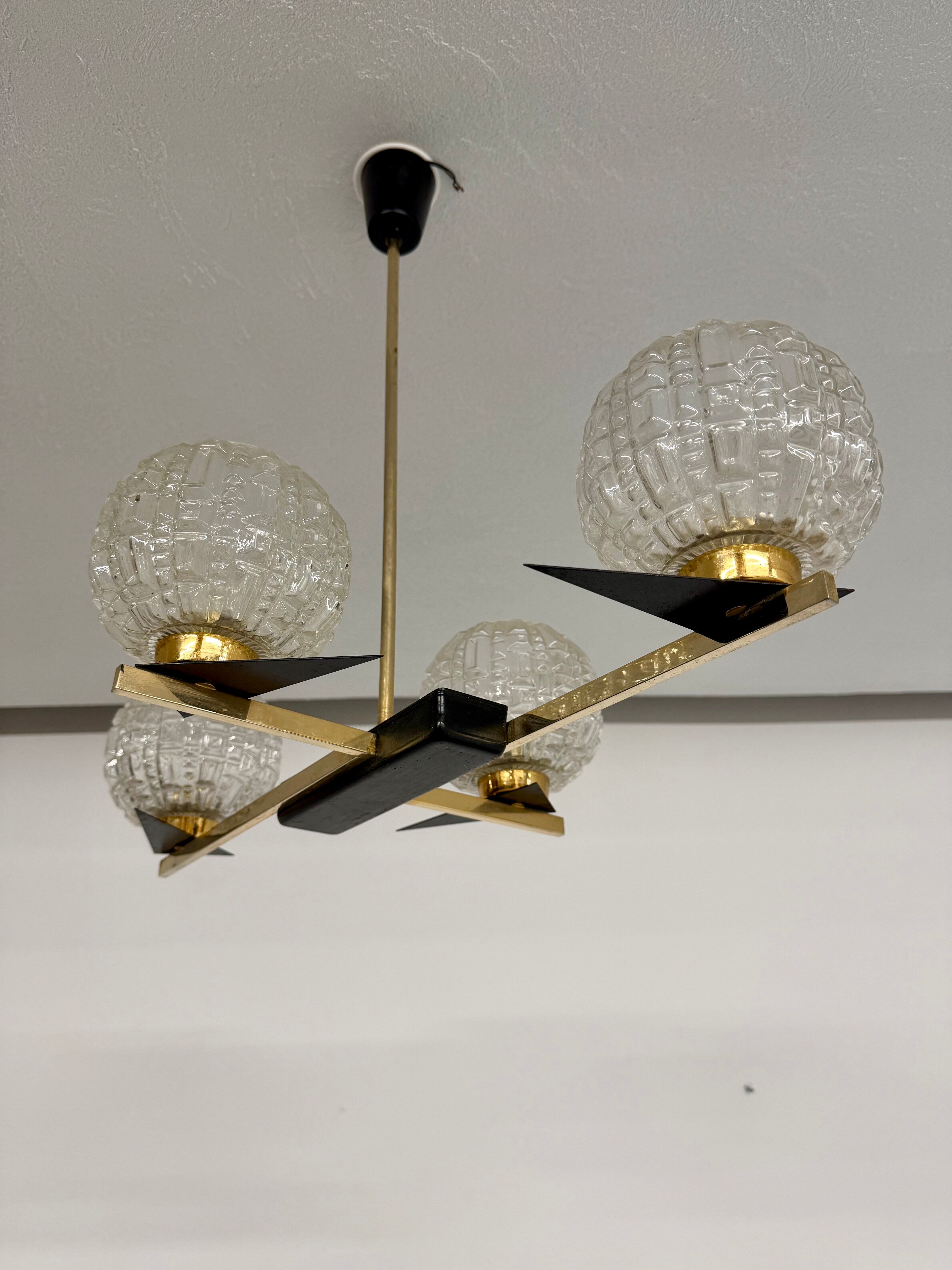 Lampe Suspension Maison Arlus 4 feux design français année 60