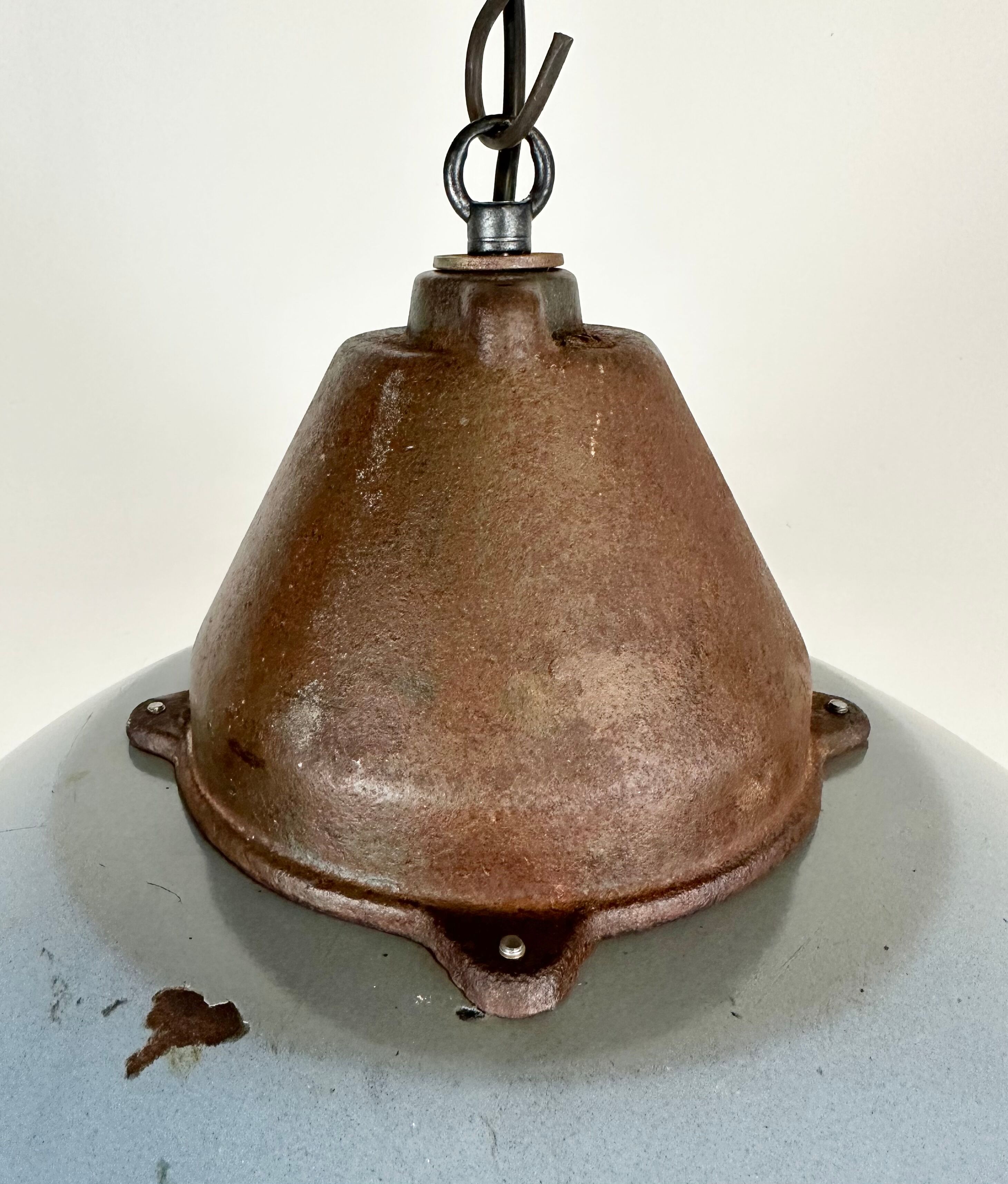 Industrial Grey Enamel and Cast Iron Pendant Light, 1960s
