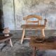 Small brutalist bench with backrest and armrests in Asian blonde teak H67 L6