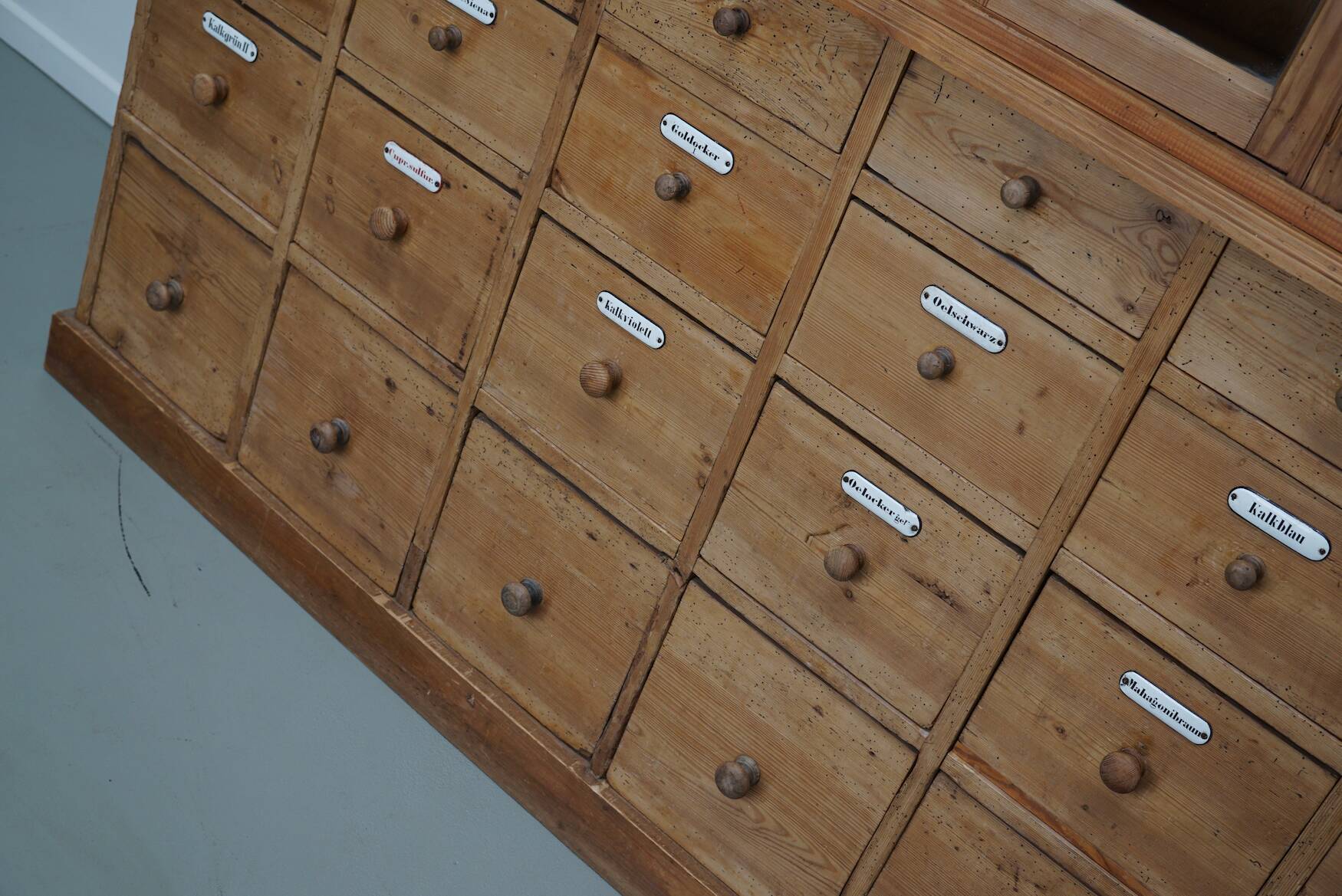 Large antique German pine apothecary cabinet / vitrine early 20th century
