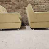 Pair of vintage 70's green fabric armchairs