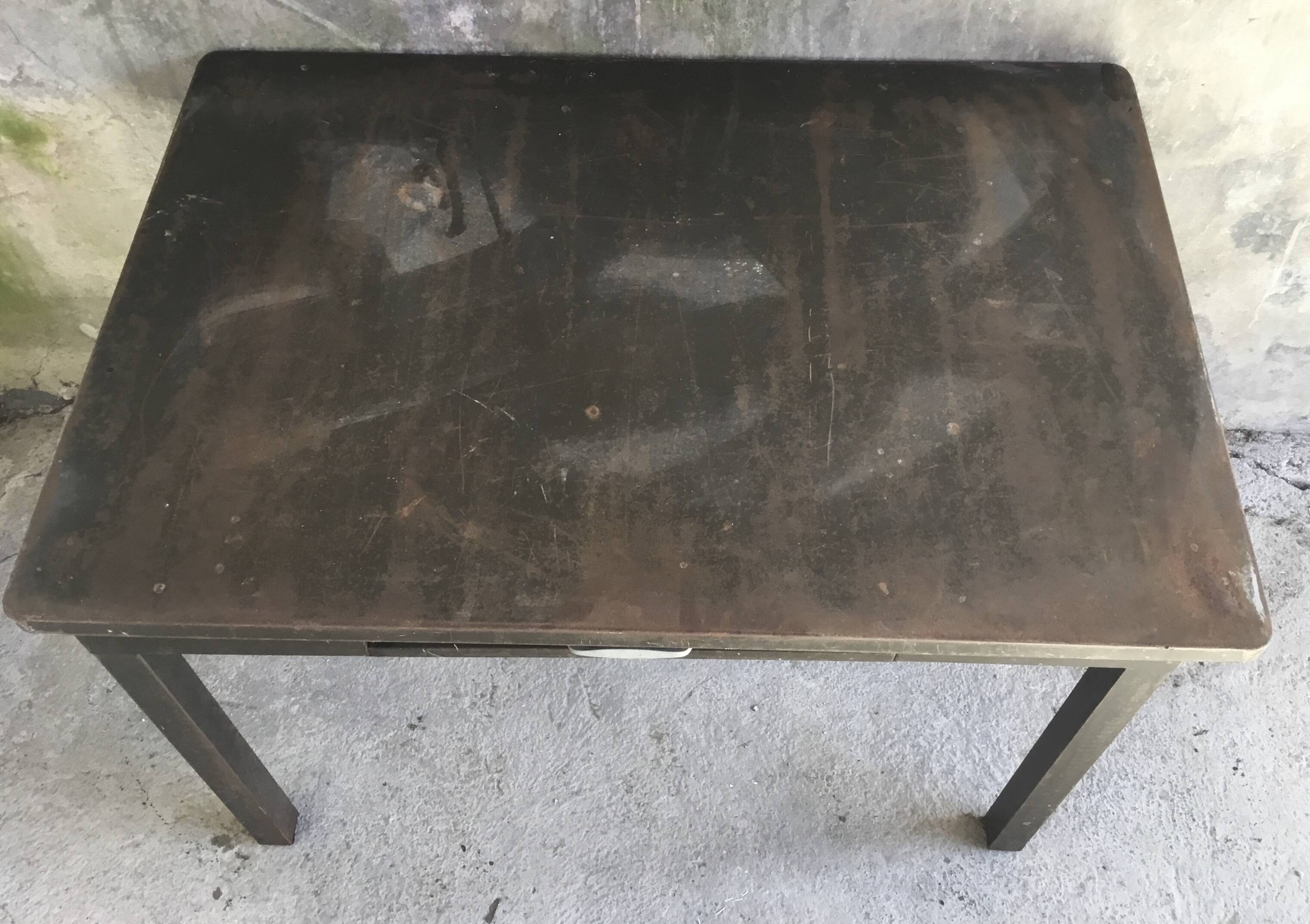 Metal table with drawer, industrial or military.