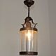 Vintage French Round Hall Lantern In Copper With Cylindrical Glass Shade 3681