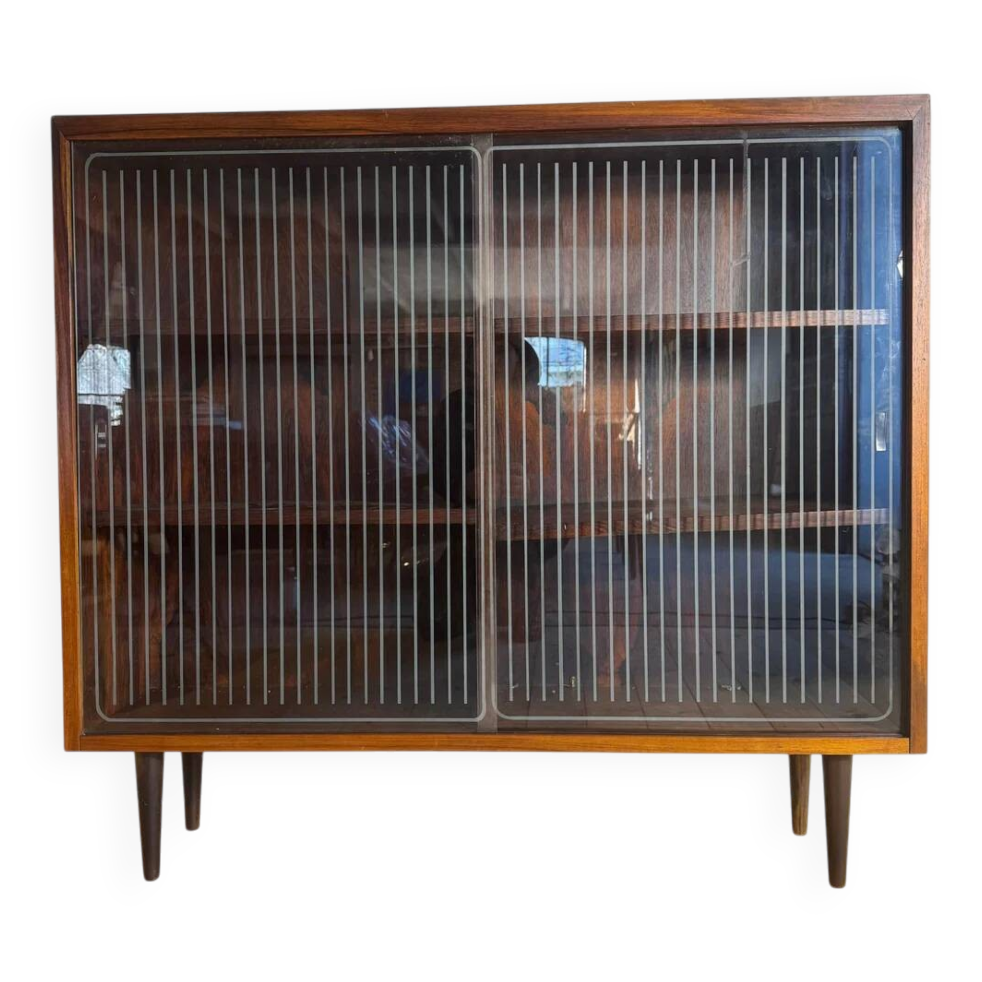 Vintage rosewood library with sliding glass doors – mid-century Scandinavian design