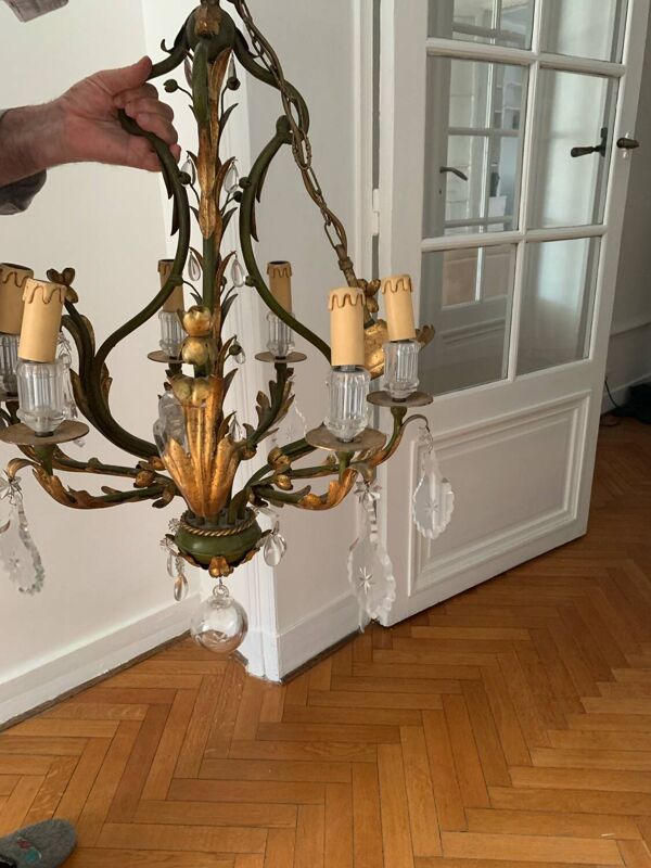 Lustre en cristal doré et vert