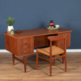 Retro danish 1960s mid century two sided desk with bookcase