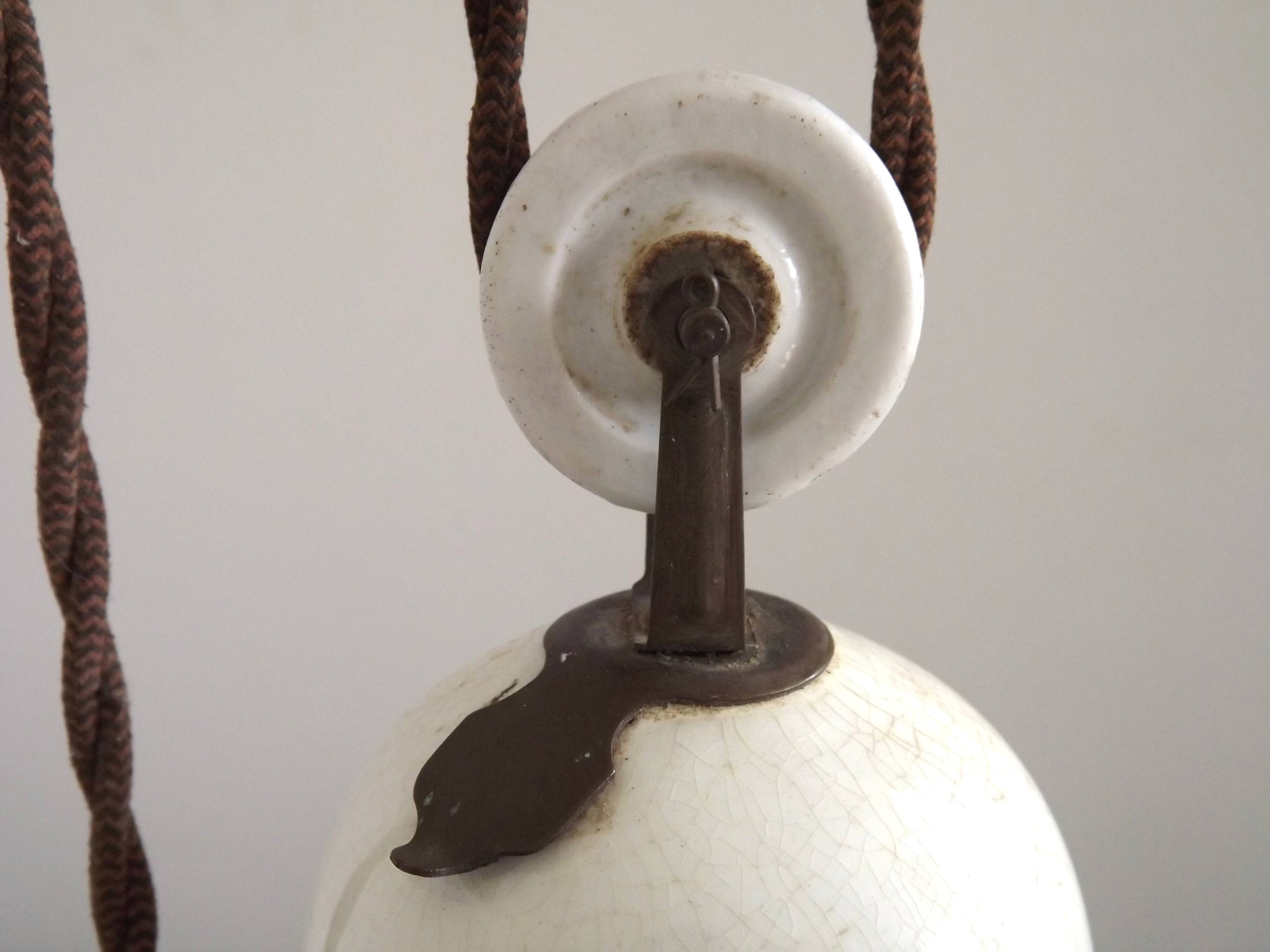 Vintage French Rise & Fall Counterbalance Ceiling Light Opaline Glass Shade