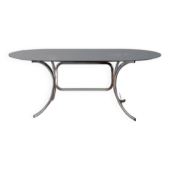 Smoked glass table and chrome base 1970